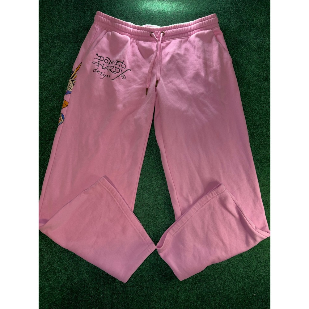 Ed Hardy Pink Graphic Sweatpants Y2K Tattoo Eagle Wide Leg XL